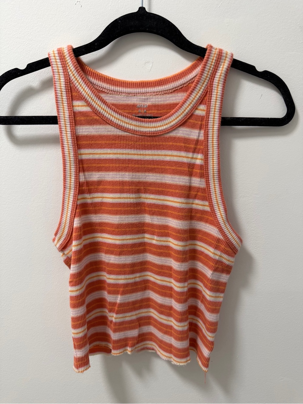 Aerie Striped Ribbed Tank Top Orange Coral Pink M